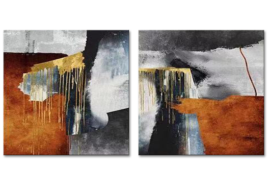 Light in the Darkness (0) Gouden Druppels, handgeschilderd olieverfschilderij met abstracte kleurvlakken