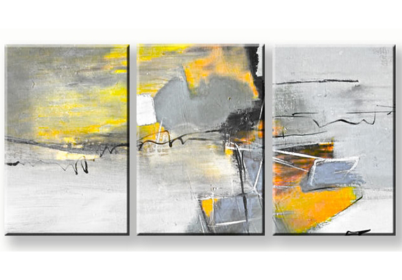 The Yellow Distance (0) Gele Verte in Grijs, handgeschilderd olieverfschilderij met abstracte kleurvlakken
