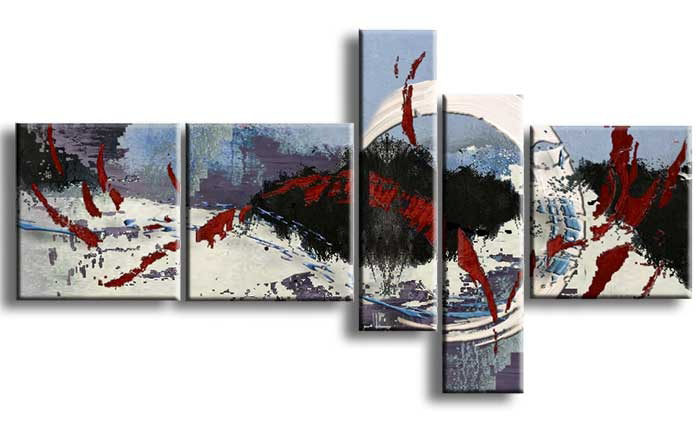 Winter Time (0) Rode Vlammen in Winters Grijs, handgeschilderd olieverfschilderij met abstracte structuur