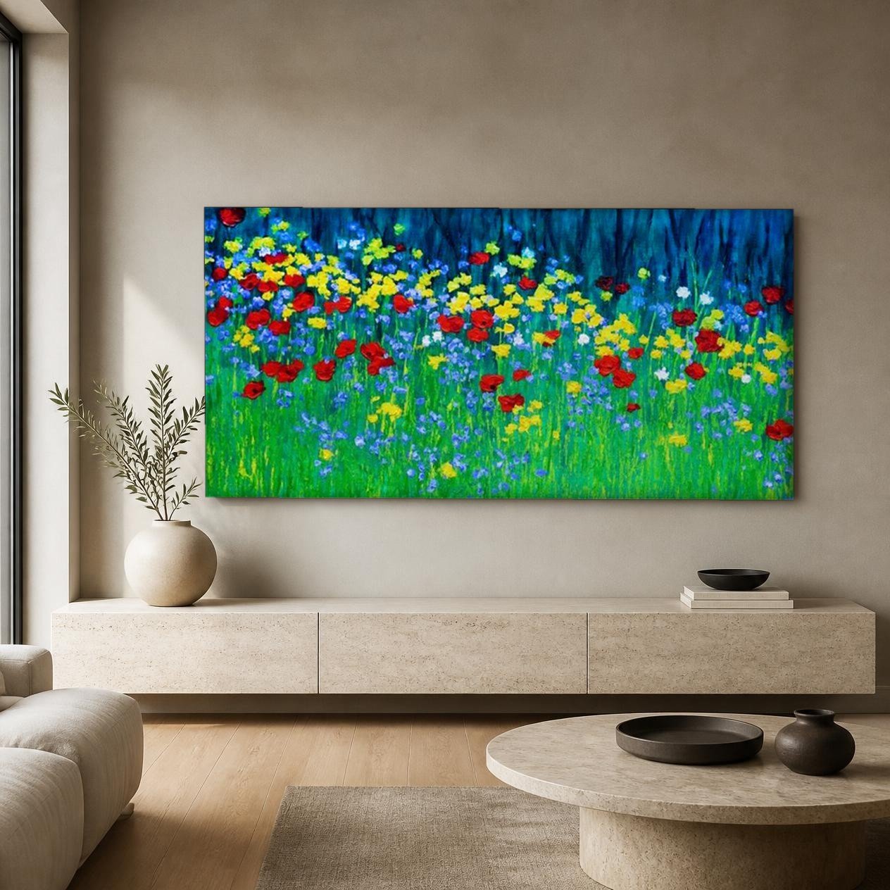 CAS014-1 Weelderige Veldbloemen in Bloei, Bloemen & Stilleven schilderij aan de muur in interieur