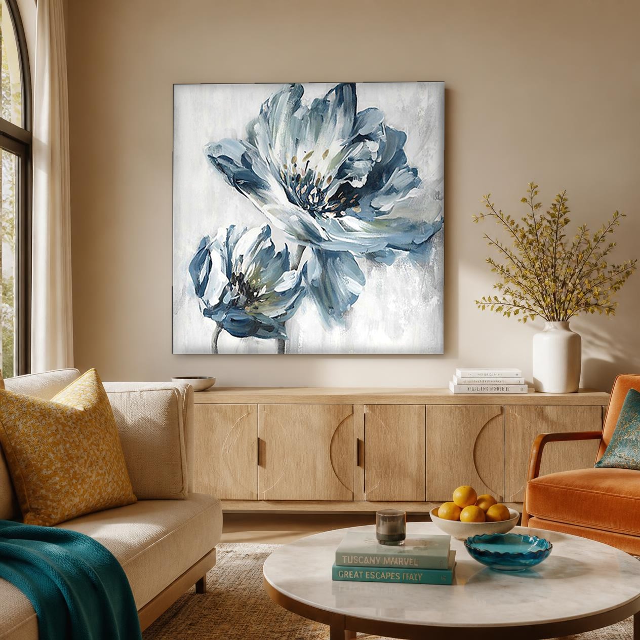 CAS039-1 Blauwe Klaprozen in Bloei, Bloemen & Stilleven schilderij aan de muur in interieur