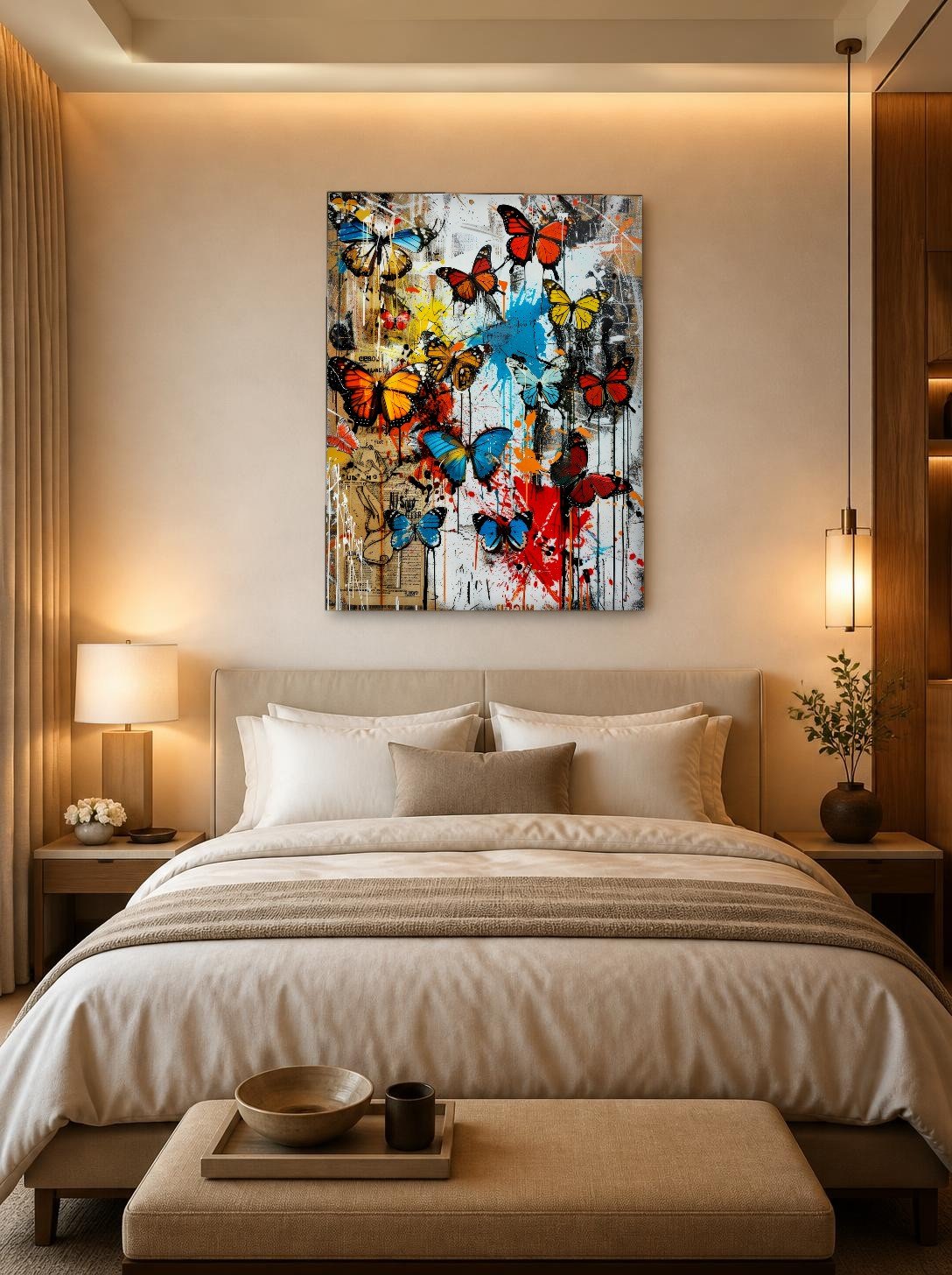 CAS1102-1 Vlinders in Verfspetters, Dieren schilderij aan de muur in interieur