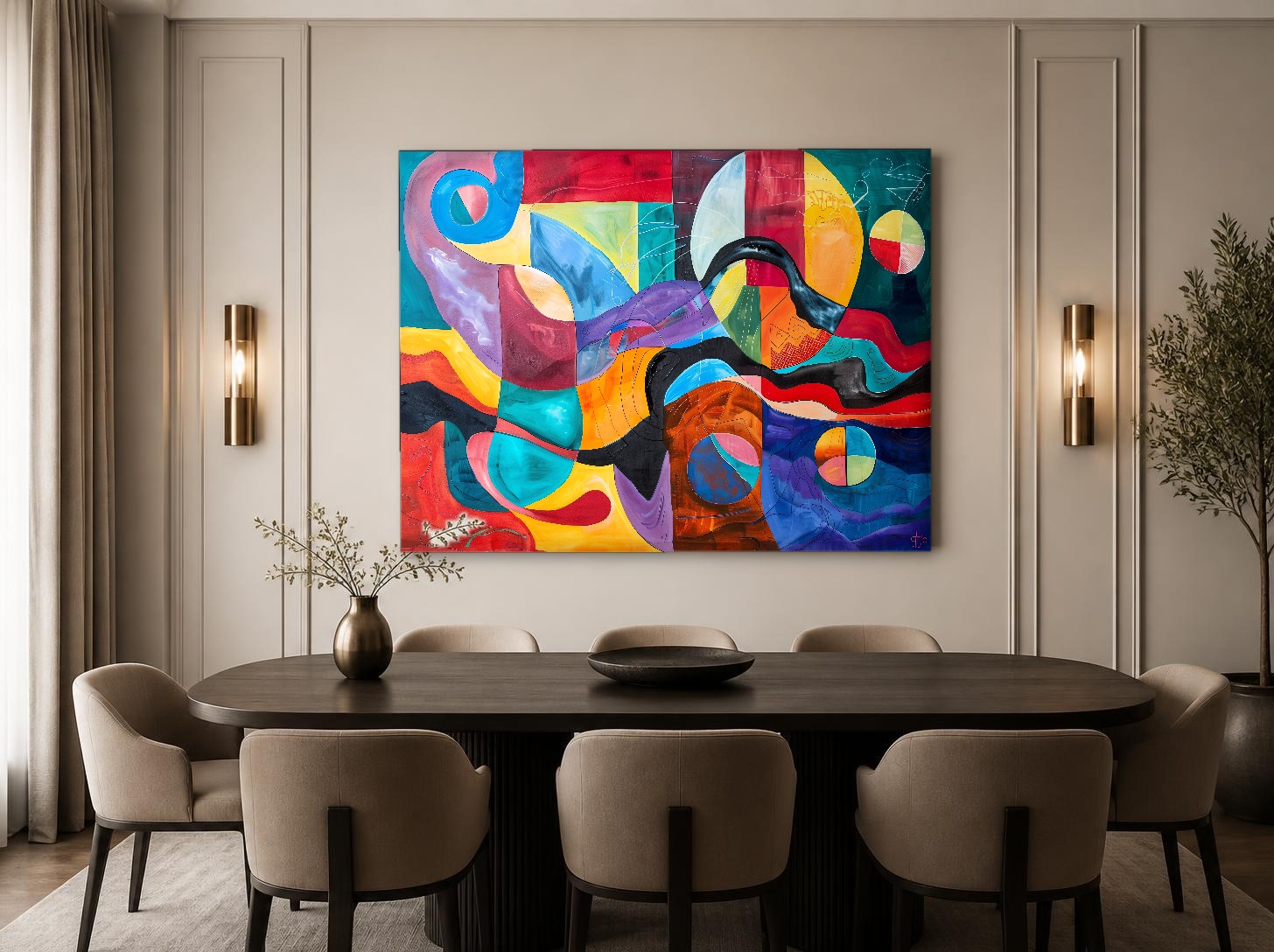 CAS1120-1 Kubistisch Kleurenspel, Abstract & Modern schilderij aan de muur in interieur