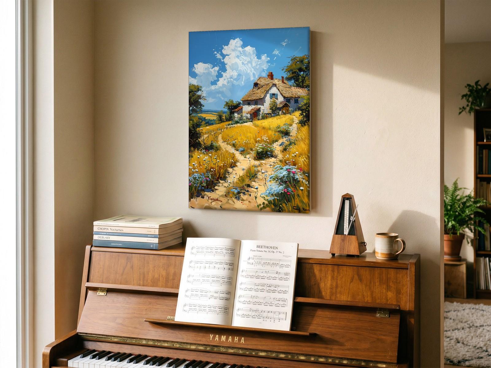 CAS1133-1 Pad naar de Rieten Cottage, Natuur & Landschap schilderij aan de muur in interieur