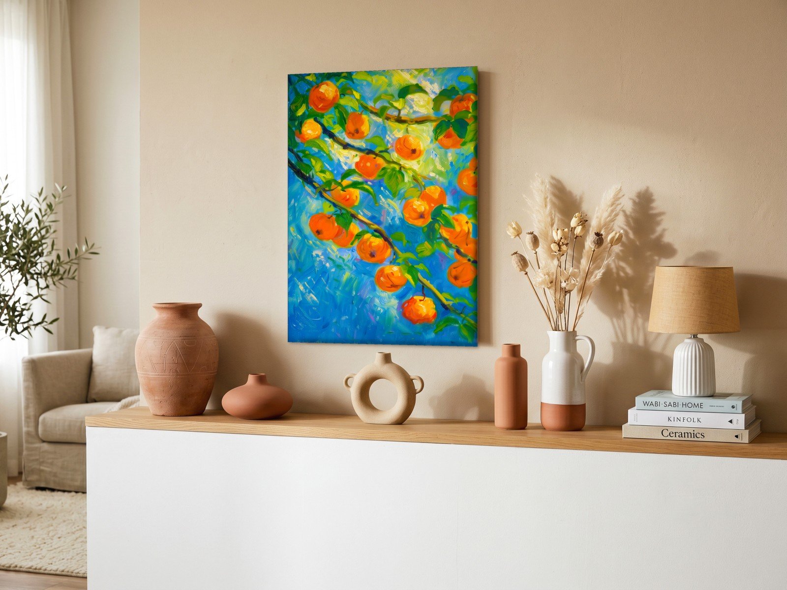 CAS1192-1 Rijpe Sinaasappels aan de Tak, Bloemen & Stilleven schilderij aan de muur in interieur