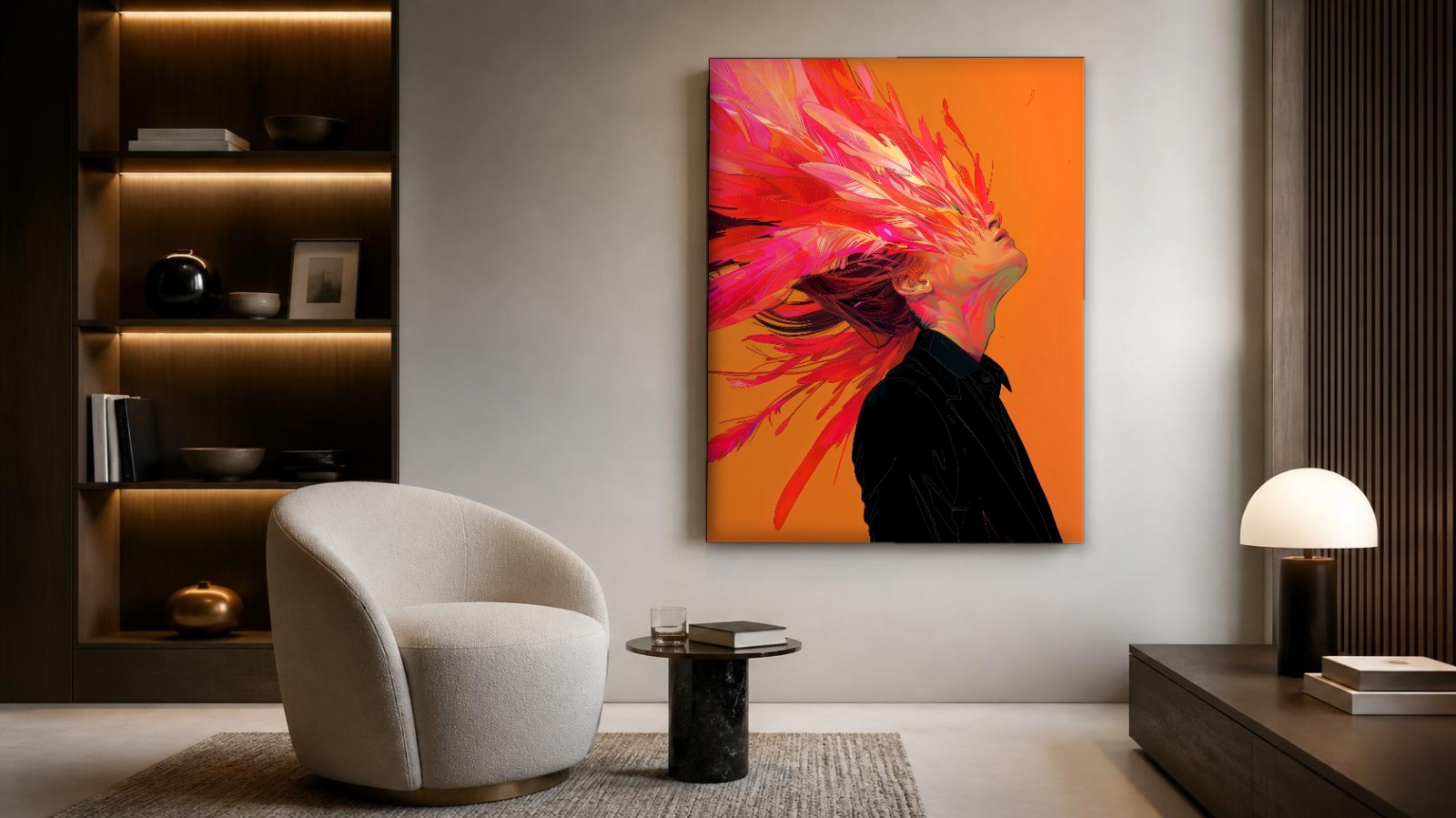 CAS1196-1 Profiel met Vurige Haardos, Mensen & Portretten schilderij aan de muur in interieur