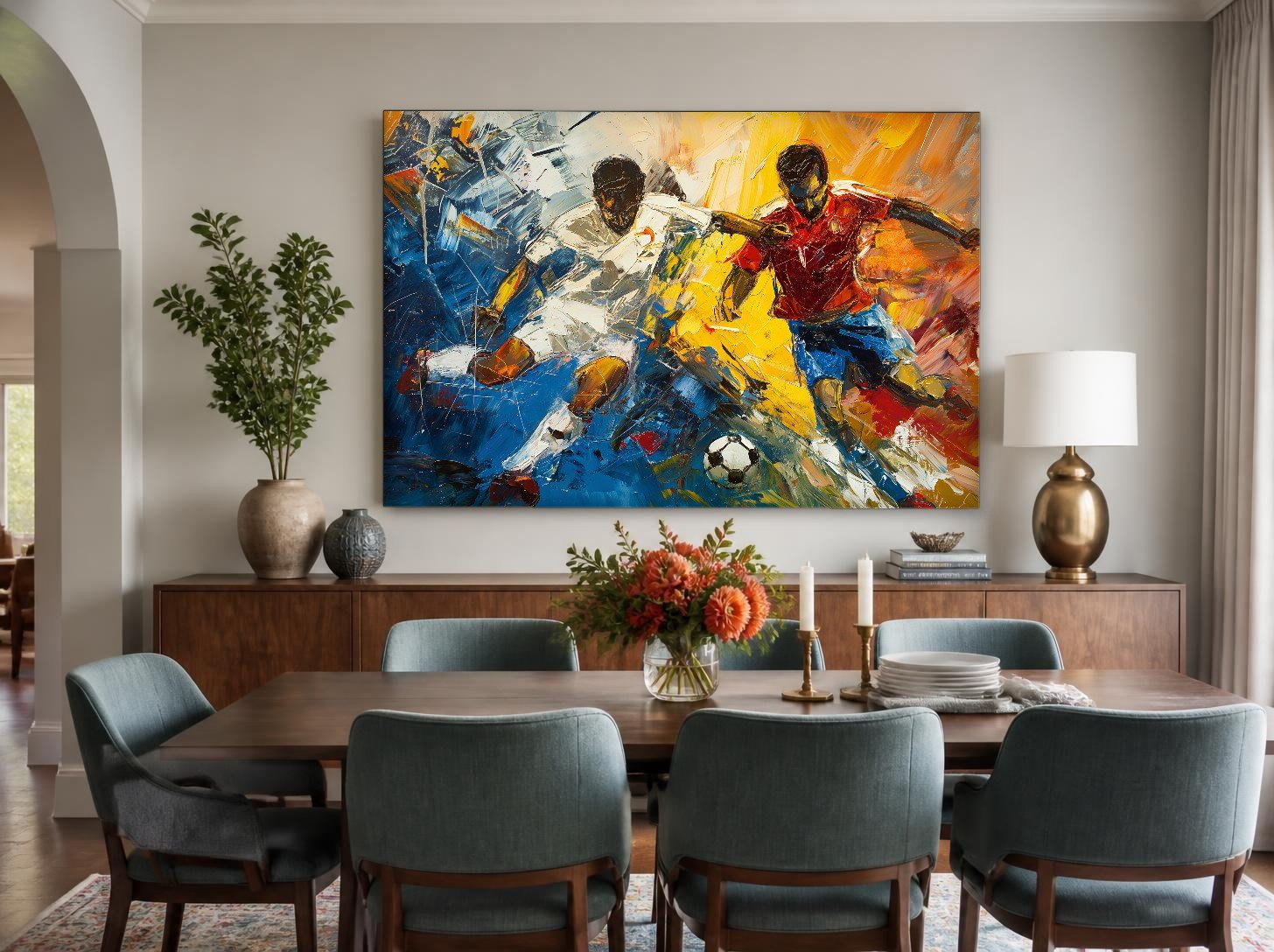 CAS1302-1 Voetbalduel in kleur, Mensen & Portretten schilderij aan de muur in interieur