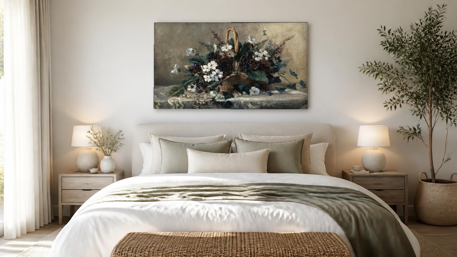 CAS1461-1 Bloemenmand (naar Cauchois), Bloemen & Stilleven schilderij aan de muur in interieur