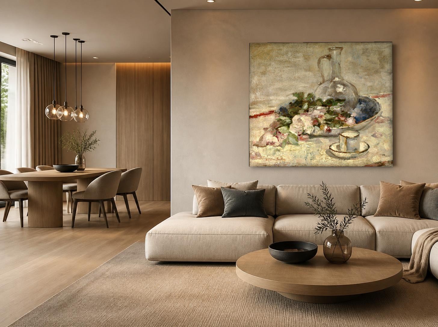 CAS1480-1 Stilleven met Rozen en Karaf (naar Zandomeneghi), Bloemen & Stilleven schilderij aan de muur in interieur