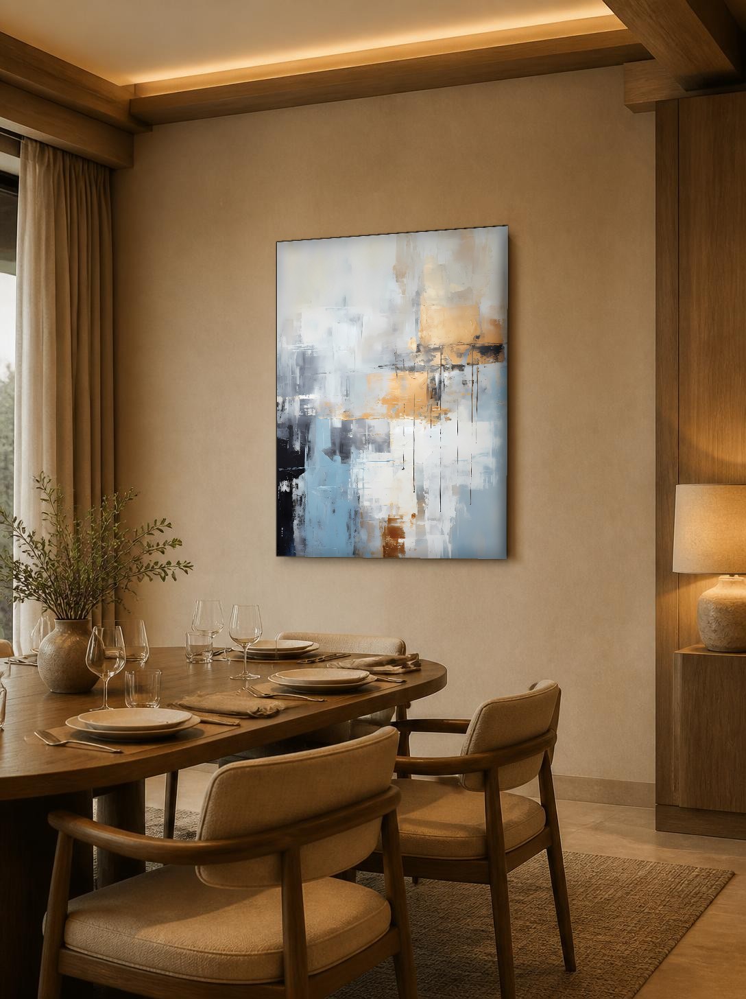 CAS1628-1 Gouden Verstilling, Abstract & Modern schilderij aan de muur in interieur