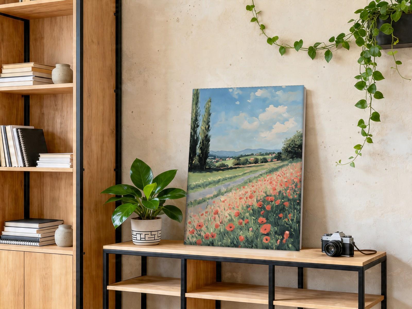 CAS1732-1 Klaprozenveld bij de Heuvels, Natuur & Landschap schilderij aan de muur in interieur
