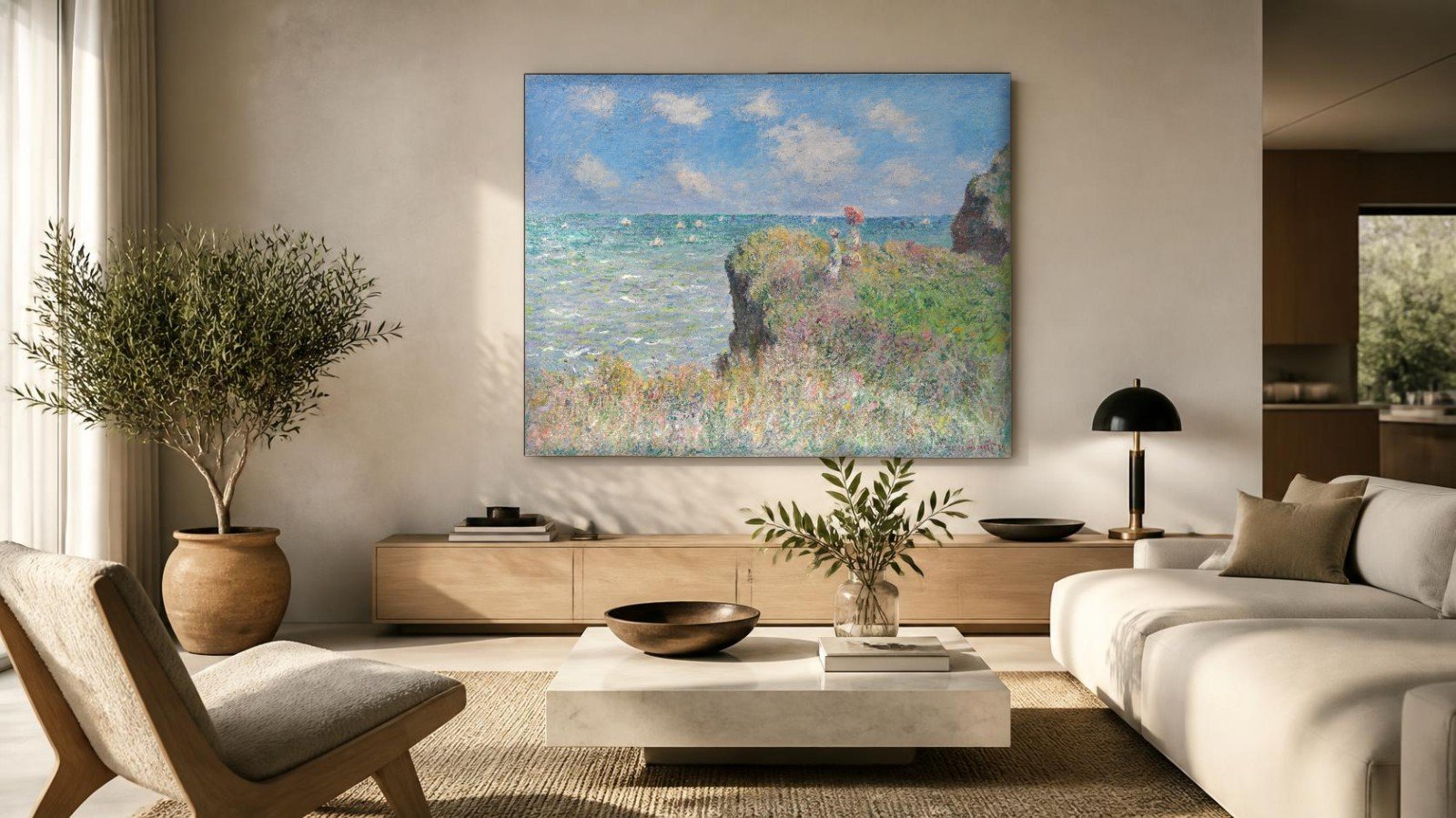 CAS1863-1 Klifwandeling bij Pourville (naar Monet), Natuur & Landschap schilderij aan de muur in interieur
