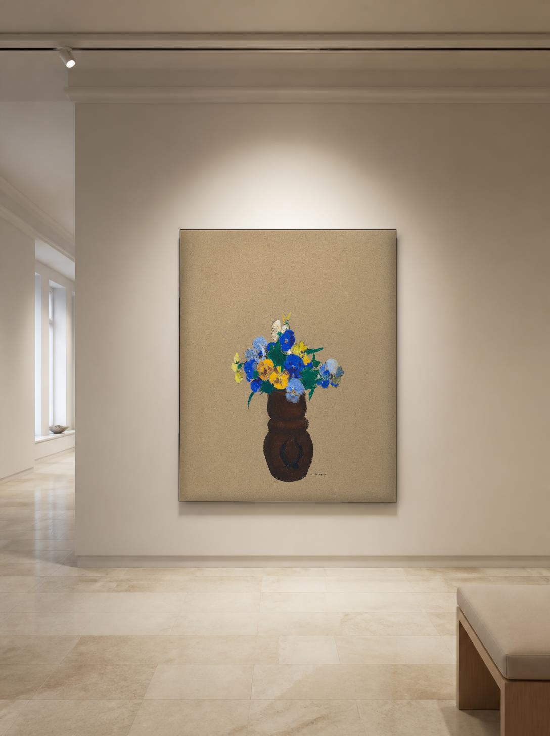 CAS1916-1 Boeket in Aardewerken Kruik (naar Odilon Redon), Bloemen & Stilleven schilderij aan de muur in interieur