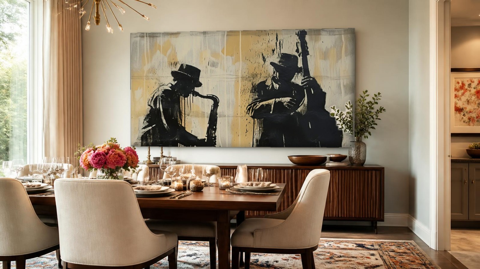 CAS255-1 Jazzduo in Silhouet, Mensen & Portretten schilderij aan de muur in interieur