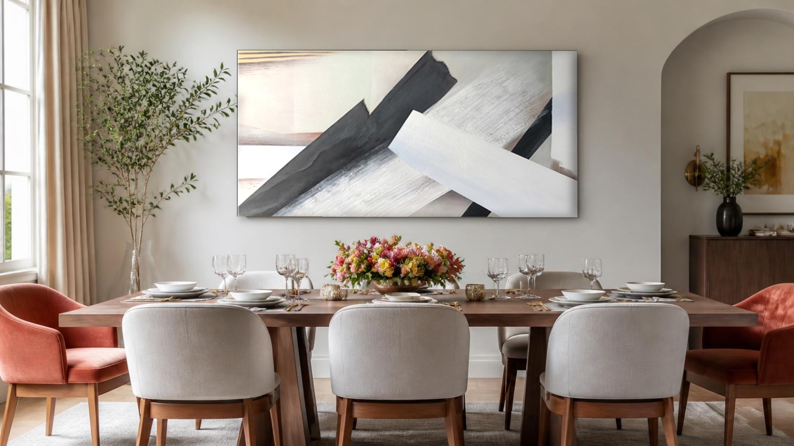 CAS460-1 Diagonale Vlakken in Zwart-Wit, Abstract & Modern schilderij aan de muur in interieur