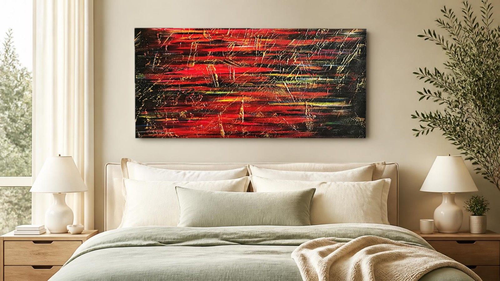 CAS582-1 Rode Ritmes, Abstract & Modern schilderij aan de muur in interieur