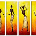 Afrikaanse Danseressen in Silhouet, handgeschilderd olieverfschilderij met dansende vrouwensilhouetten