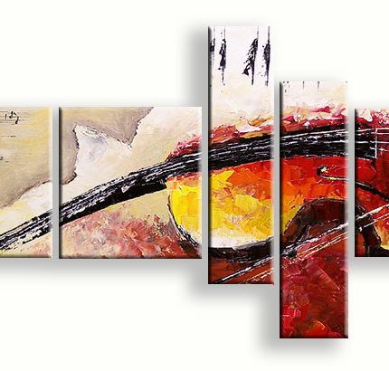 Vioolspel in Rood en Zwart, handgeschilderd olieverfschilderij met vioolmotief