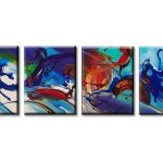Blauwe Golfslag, handgeschilderd olieverfschilderij met abstracte kleurvlakken