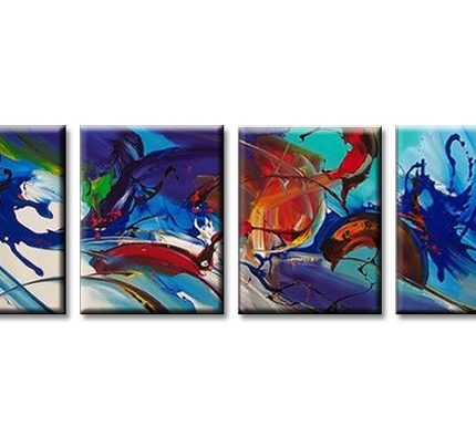 Blauwe Golfslag, handgeschilderd olieverfschilderij met abstracte kleurvlakken