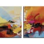 Vurige Horizon, handgeschilderd olieverfschilderij met abstracte kleurvlakken