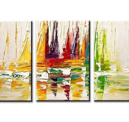 Zeilboten in Kleurenspel, handgeschilderd olieverfschilderij met zeilboten