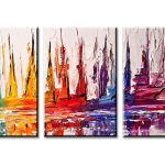 Zeilboten in Kleurenspel, handgeschilderd olieverfschilderij met zeilboten