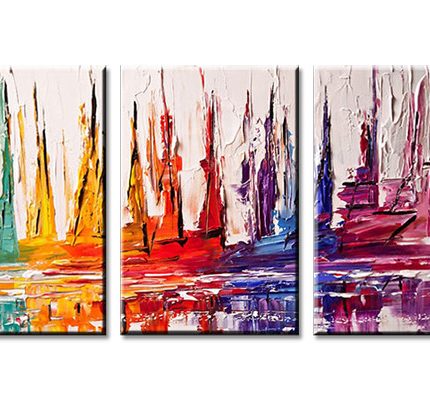 Zeilboten in Kleurenspel, handgeschilderd olieverfschilderij met zeilboten