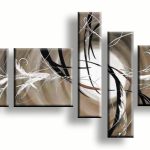 Lijnenspel in Taupe & Grijs, handgeschilderd olieverfschilderij met abstract lijnenspel