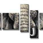 Olifant in Close-up, handgeschilderd olieverfschilderij met olifant