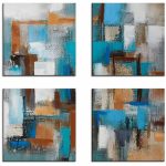 Structuurspel in Turquoise en Oker, handgeschilderd olieverfschilderij met kleurvlakken