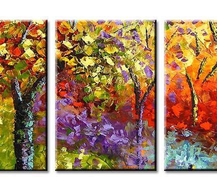 Herfstwoud in Kleur, handgeschilderd olieverfschilderij met herfstbomen