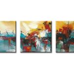 Vissersboten in Gouden Licht, handgeschilderd olieverfschilderij met haven en bootsilhouetten