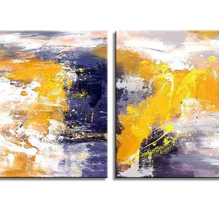 Gouden Storm, handgeschilderd olieverfschilderij met abstracte kleurvlakken