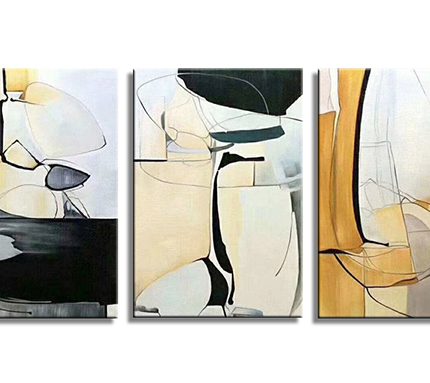 Verstild Lijnenspel, handgeschilderd olieverfschilderij met abstracte lijnen