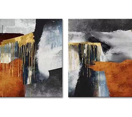 Gouden Druppels, handgeschilderd olieverfschilderij met abstracte kleurvlakken
