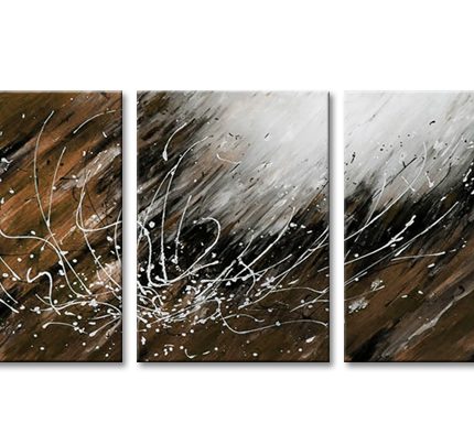 Zilveren Regenval, handgeschilderd olieverfschilderij met abstracte lijnen