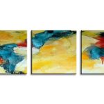 Kleurcollisie in Goud en Blauw, handgeschilderd olieverfschilderij met abstracte kleurvlakken