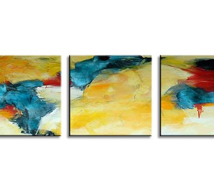 Kleurcollisie in Goud en Blauw, handgeschilderd olieverfschilderij met abstracte kleurvlakken