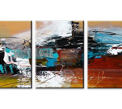 Turquoise Ritme, handgeschilderd olieverfschilderij met abstracte kleurvlakken