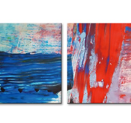 Vuur en Diepte, handgeschilderd olieverfschilderij met abstracte kleurvlakken