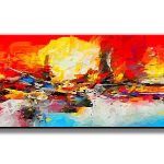Vuurgloed boven Water, handgeschilderd olieverfschilderij met kleurvlakken