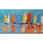 Kleurrijke Zeilboten op het Water, handgeschilderd olieverfschilderij met zeilboten