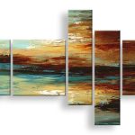 Horizon in Turquoise en Amber, handgeschilderd olieverfschilderij met abstracte kleurvlakken