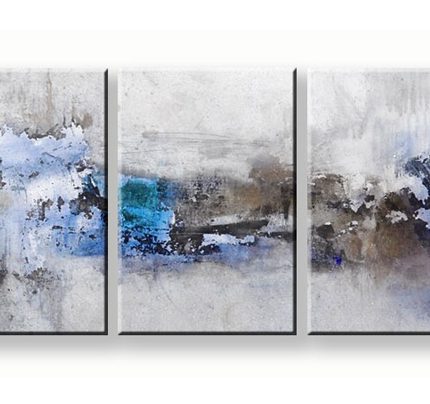 Gehuld in Blauw, handgeschilderd olieverfschilderij met abstracte kleurvlakken