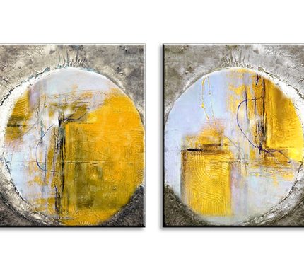 Gouden Cirkels, handgeschilderd olieverfschilderij met abstracte cirkels