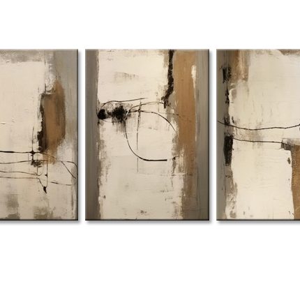 Aards Lijnenspel, handgeschilderd olieverfschilderij met abstracte structuur