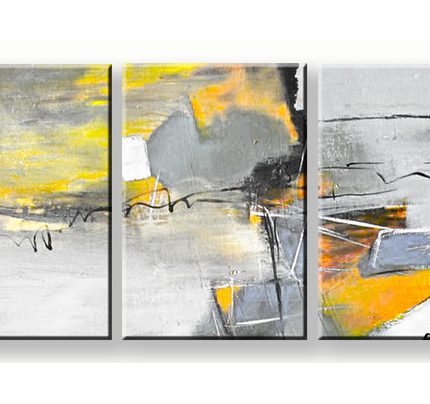 Gele Verte in Grijs, handgeschilderd olieverfschilderij met abstracte kleurvlakken