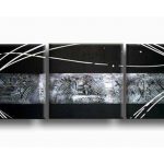 Zilveren Horizon, handgeschilderd olieverfschilderij met lijnenspel