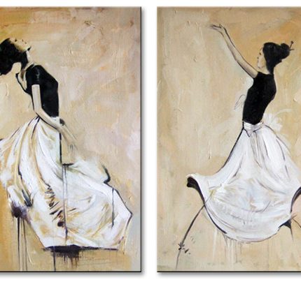 Dansende Silhouetten, handgeschilderd olieverfschilderij met dansende figuren